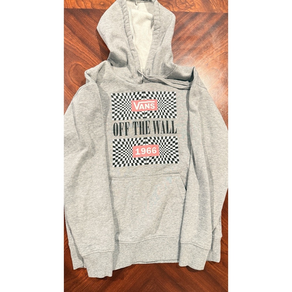 Vans Off‎ The Wall 1966 Hoodie Small Gray Pullover Sweatshirt Logo Graphic